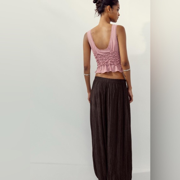 Ruffled Pink Lace-Up Bodysuit - Picture 3 of 16